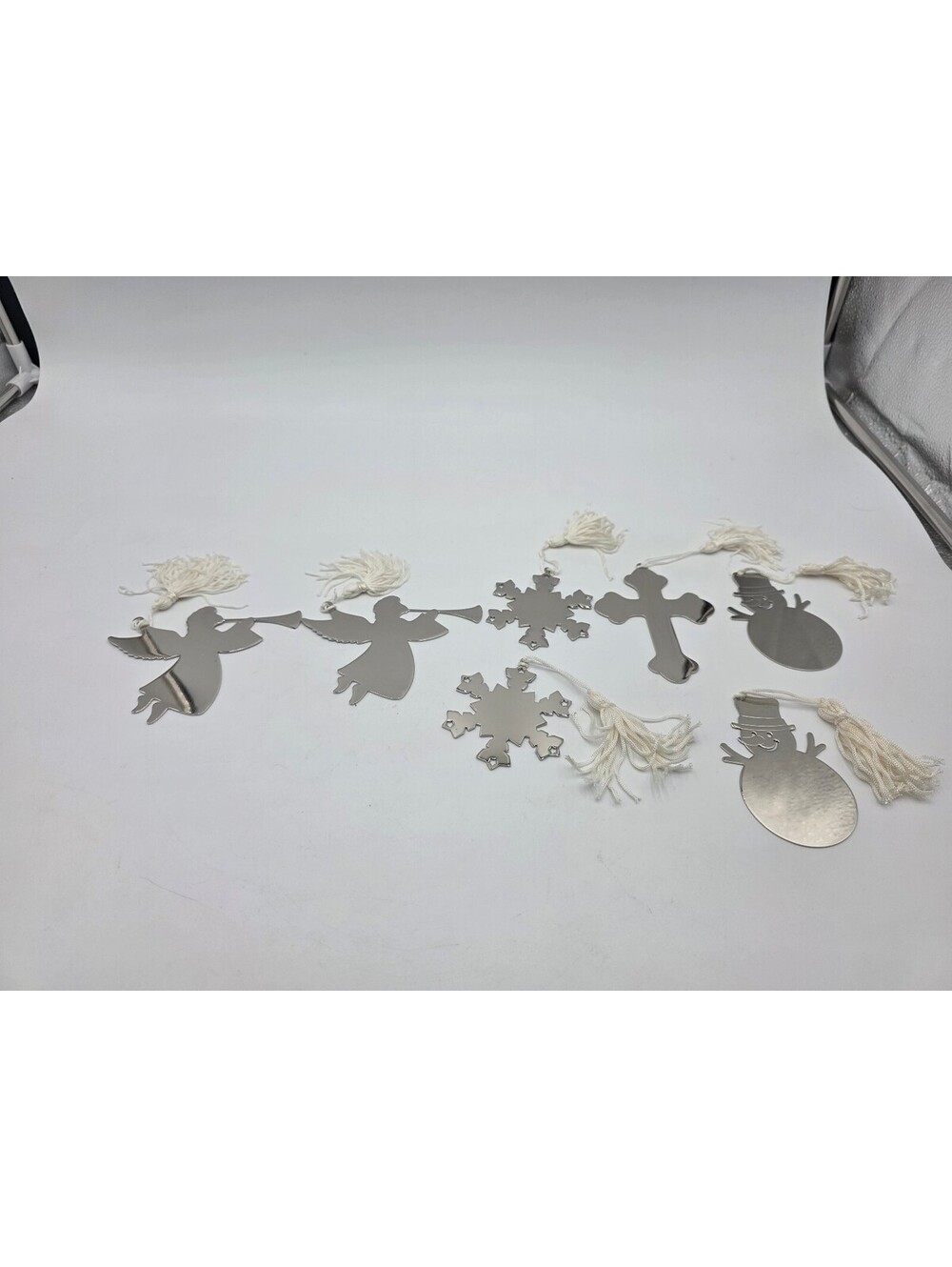 Spode Christmas Ornament Set of 8 Silver Metal Hanging Decorations